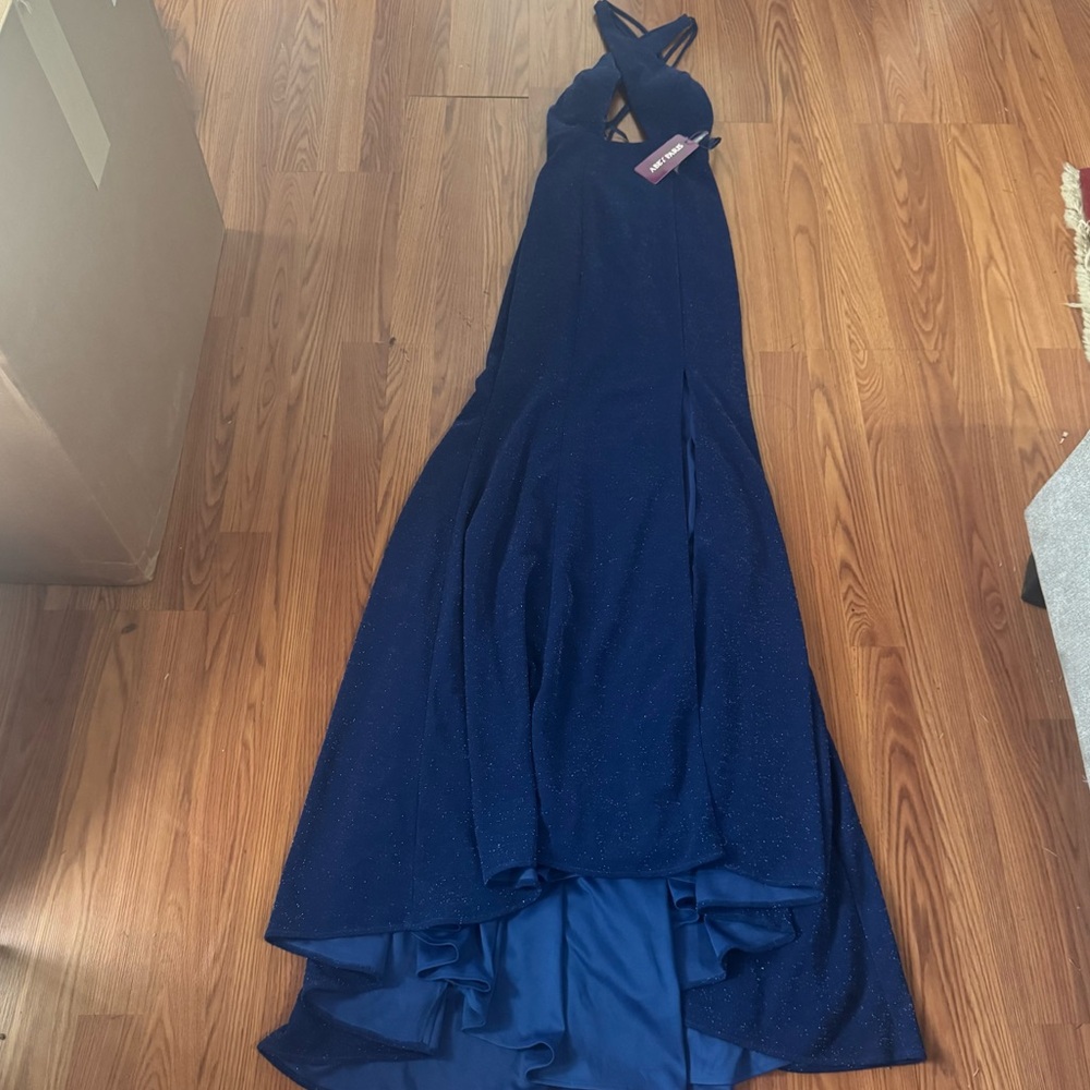 Abby Paris Women’s Blue Glitter‎ Halter Mermaid Gown Dress Sz 2 Prom Ball Glam